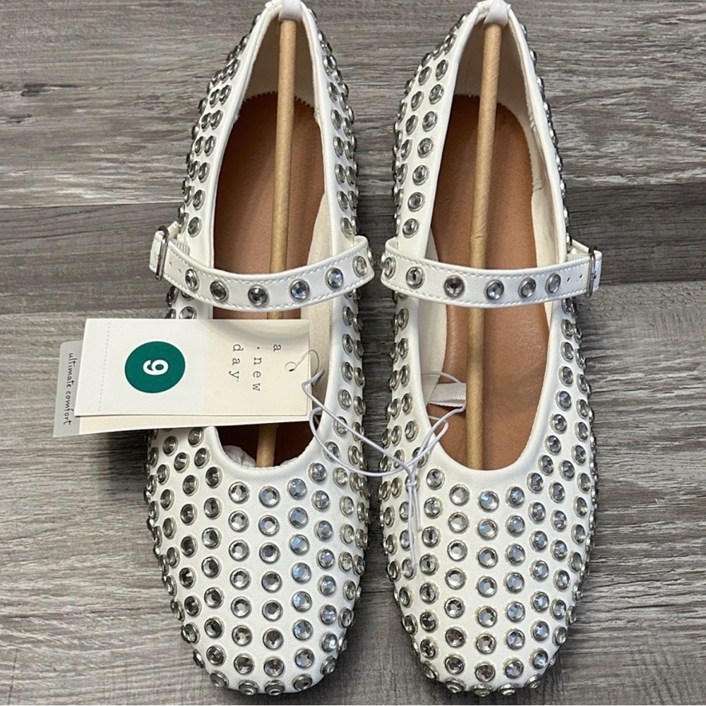 a new day White Rhinestone Mary Jane Flats